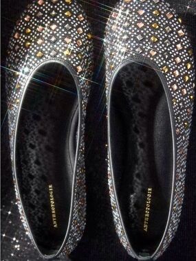 Anthropologie Black Jeweled Slip-On Ballet Flats
